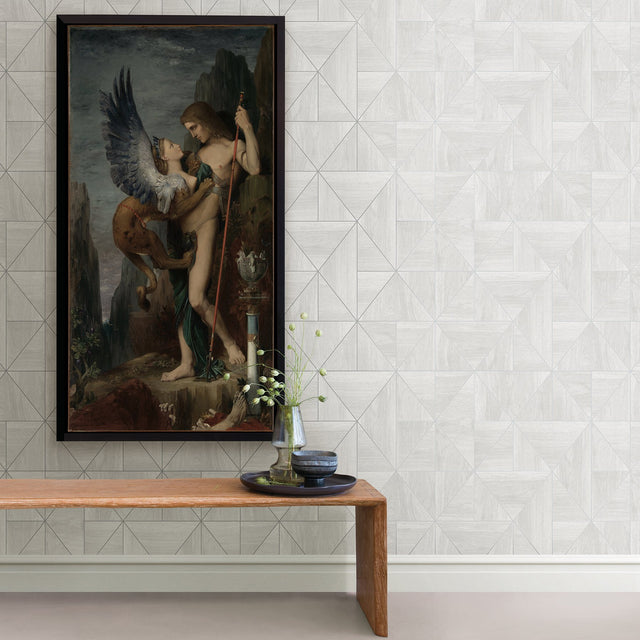 Cheverny Light Grey Geometric Wood Wallpaper with Metallic Modern Geometric Motif - A-Street Prints 2908-25320