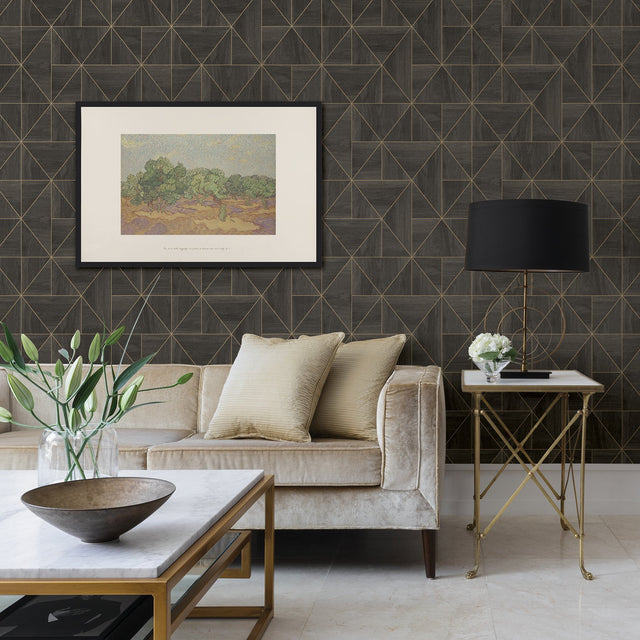 Cheverny Dark Brown Geometric Wood Wallpaper with Modern Geometric Pattern - A-Street Prints 2908-25321