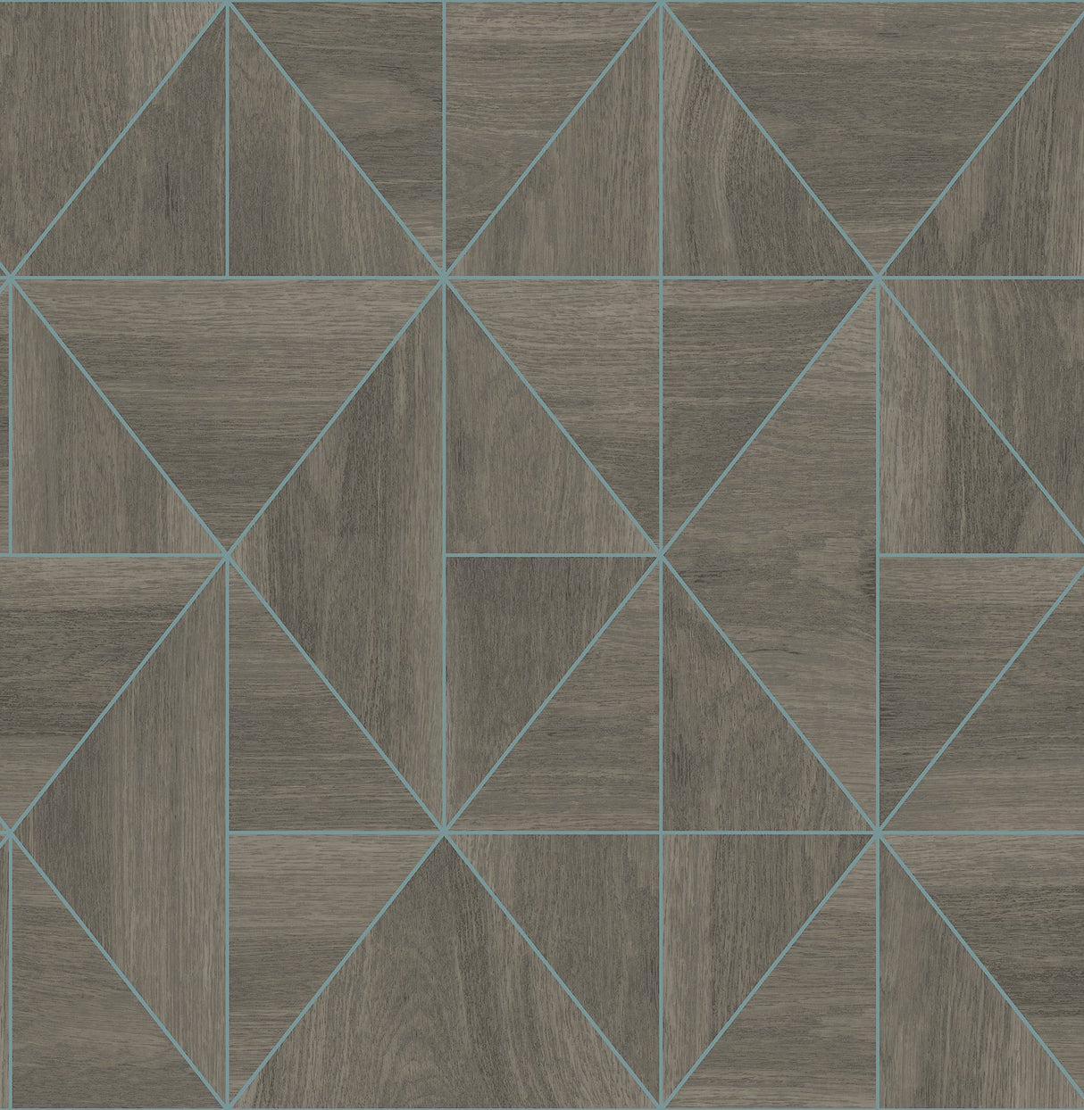 Cheverny Coffee Geometric Wood Wallpaper with Turquoise Linework - A?Street Prints 2908-25322