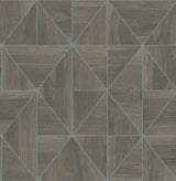 Cheverny Coffee Geometric Wood Wallpaper with Turquoise Linework - A?Street Prints 2908-25322