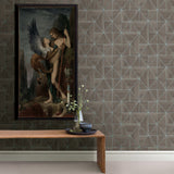 Cheverny Coffee Geometric Wood Wallpaper with Turquoise Linework - A?Street Prints 2908-25322