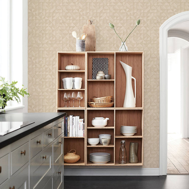 Gallerie Cream Geometric Wood Wallpaper with Modern Geometric Pattern - A-Street Prints 2908-25329