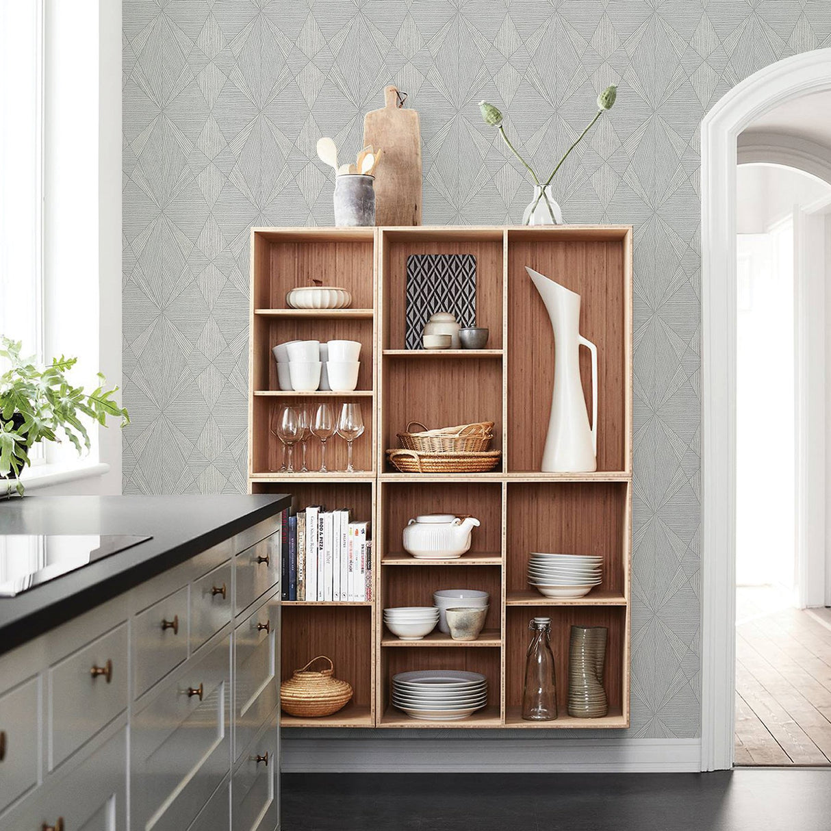 Intrinsic Silver Geometric Wood Wallpaper with Modern Geometric Pattern, Raised Ink - A-Street Prints 2908-25333