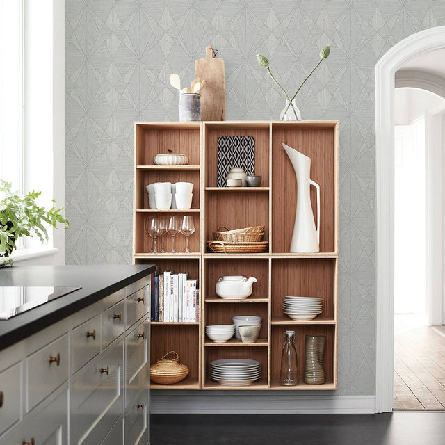 Intrinsic Silver Geometric Wood Wallpaper with Modern Geometric Pattern, Raised Ink - A-Street Prints 2908-25333