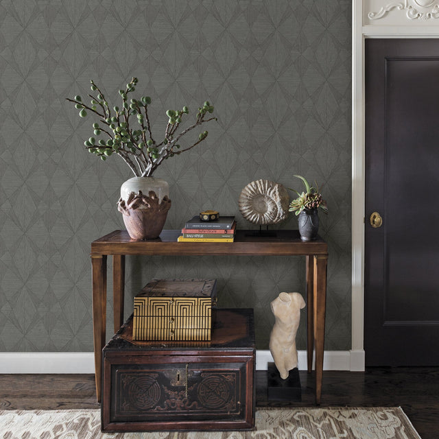 Intrinsic Dark Grey Geometric Wood Wallpaper with Modern Geometric Wood Pattern - A-Street Prints 2908-25334