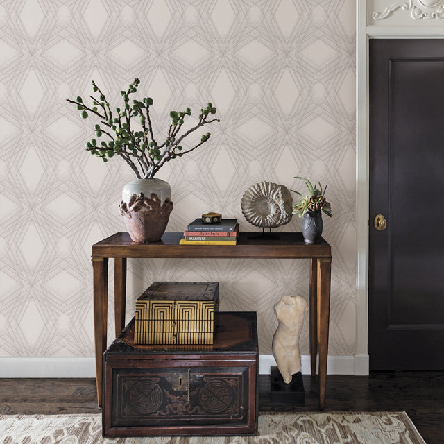 Relativity Off White Geometric Wallpaper with Champagne Metallic Linear Pattern - A-Street Prints 2908-87105