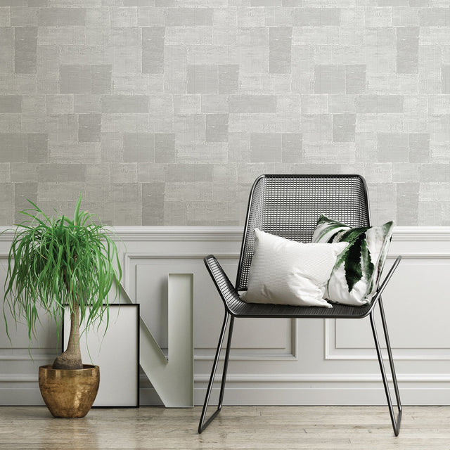 Composition Silver Global Geometric Wallpaper with Textured Greek Key Motif - A-Street Prints 2908-87114
