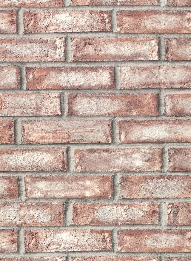 Appleton Maroon Faux Weathered Brick Wallpaper with Distressed Textures - Warner 2921-50101