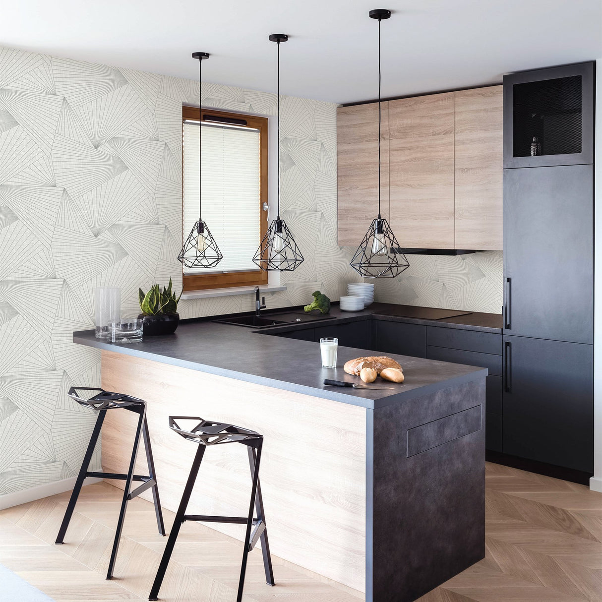 Berkeley White Geometric Faux Grasscloth Wallpaper with Metallic Silver Diamond Motif - Warner 2921-50408