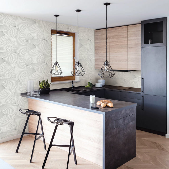 Berkeley White Geometric Faux Grasscloth Wallpaper with Metallic Silver Diamond Motif - Warner 2921-50408