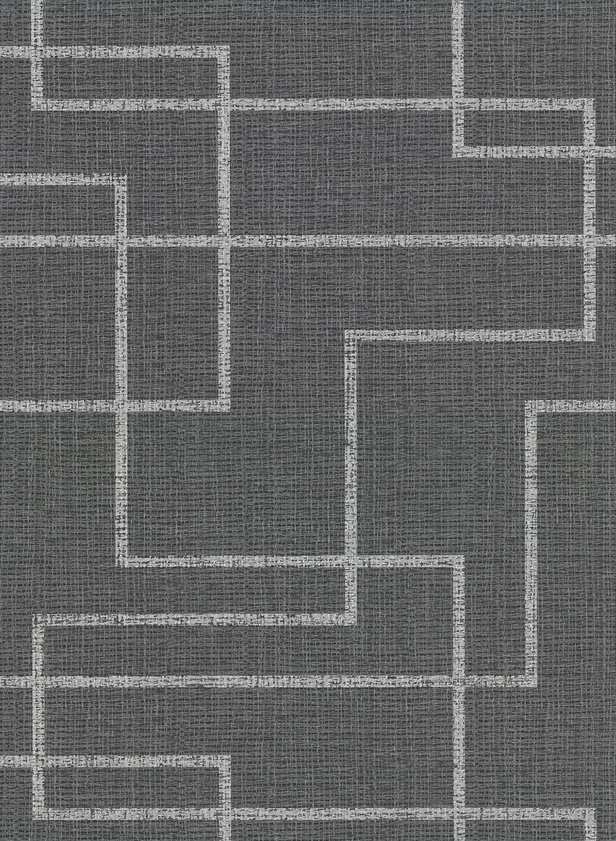 Clarendon Charcoal Geometric Faux Grasscloth Wallpaper with Distressed Textures Pattern, Traditional Style - Warner 2921-50500