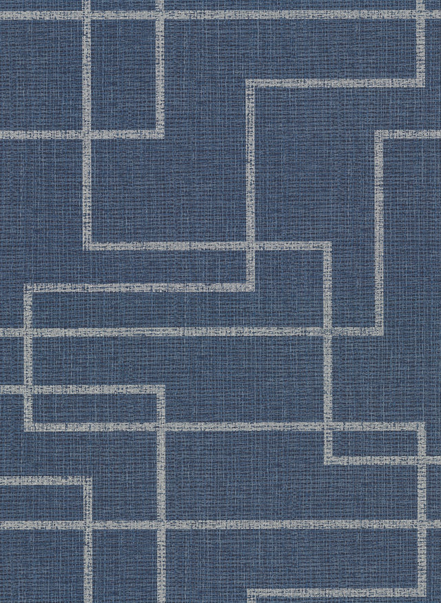 Clarendon Indigo Geometric Faux Grasscloth Wallpaper with Distressed Textures Pattern - Warner 2921-50512