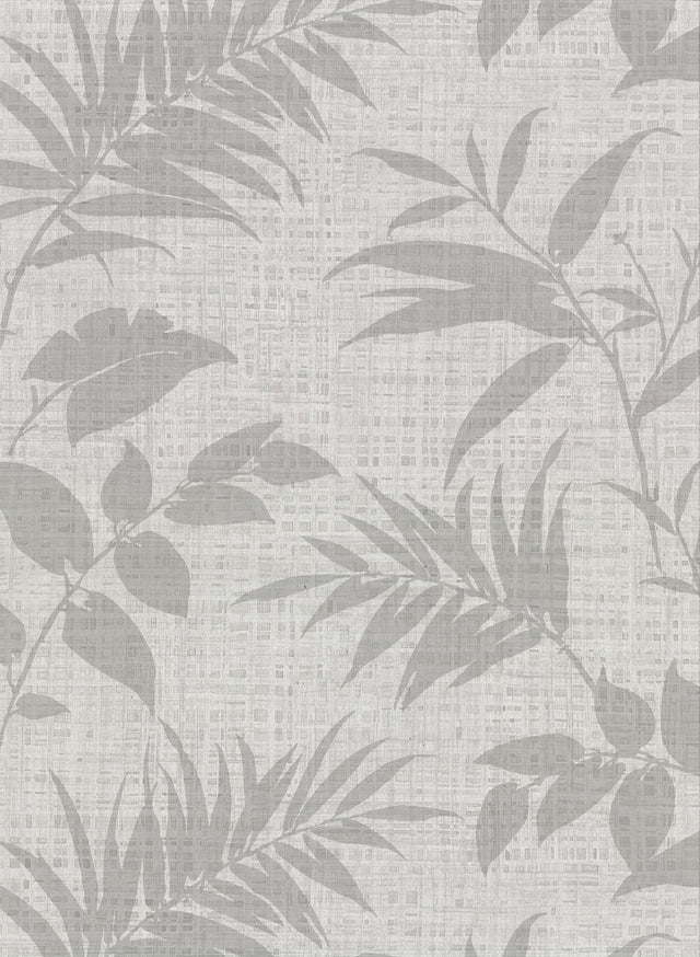 Chandler Light Grey Botanical Faux Grasscloth Wallpaper with Traditional Graphics Pattern - Warner 2921-50800