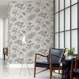 Chandler Light Grey Botanical Faux Grasscloth Wallpaper with Traditional Graphics Pattern - Warner 2921-50800