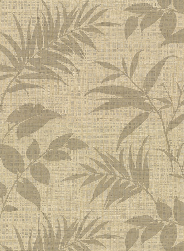 Chandler Khaki Botanical Faux Grasscloth Wallpaper with Palm Motif - Warner 2921-50806
