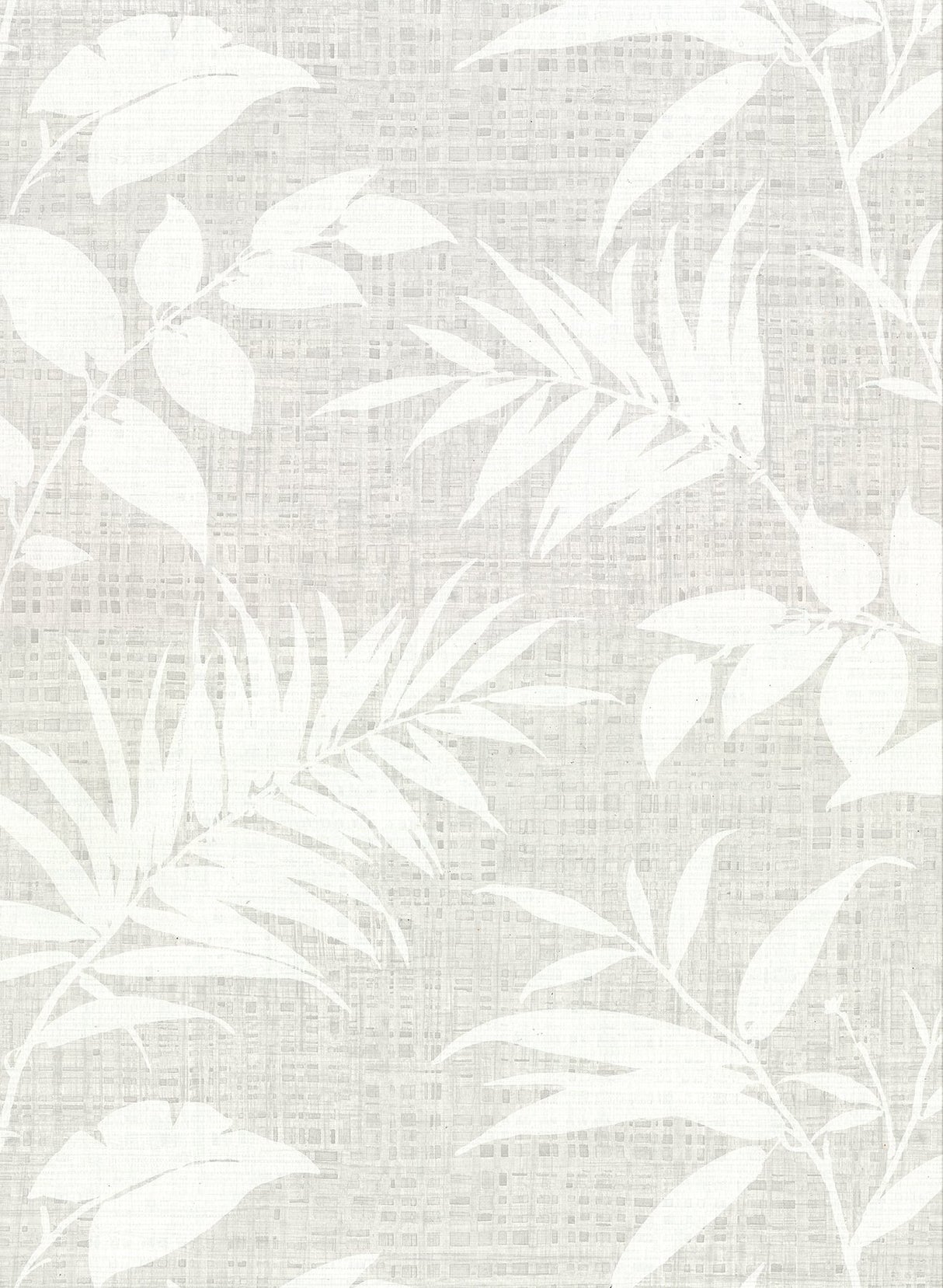 Chandler Grey Botanical Faux Grasscloth Wallpaper with Tropical Leaf Motif - Warner 2921-50808