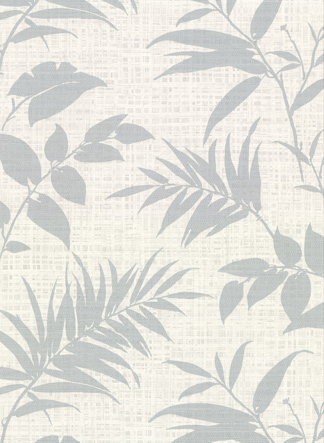 Chandler Off White Botanical Faux Grasscloth Wallpaper with Graphics Palm Leaf Pattern, Traditional Style - Warner 2921-50810