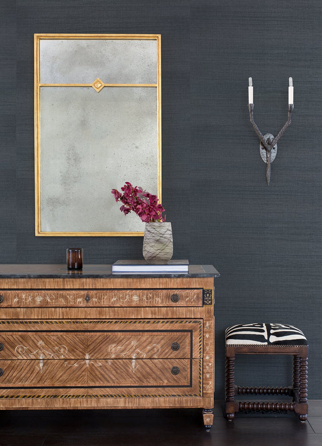 Victoria Indigo Sisal Grasscloth Wallpaper with Fabric & Woven Textures - Brewster 2923-80015