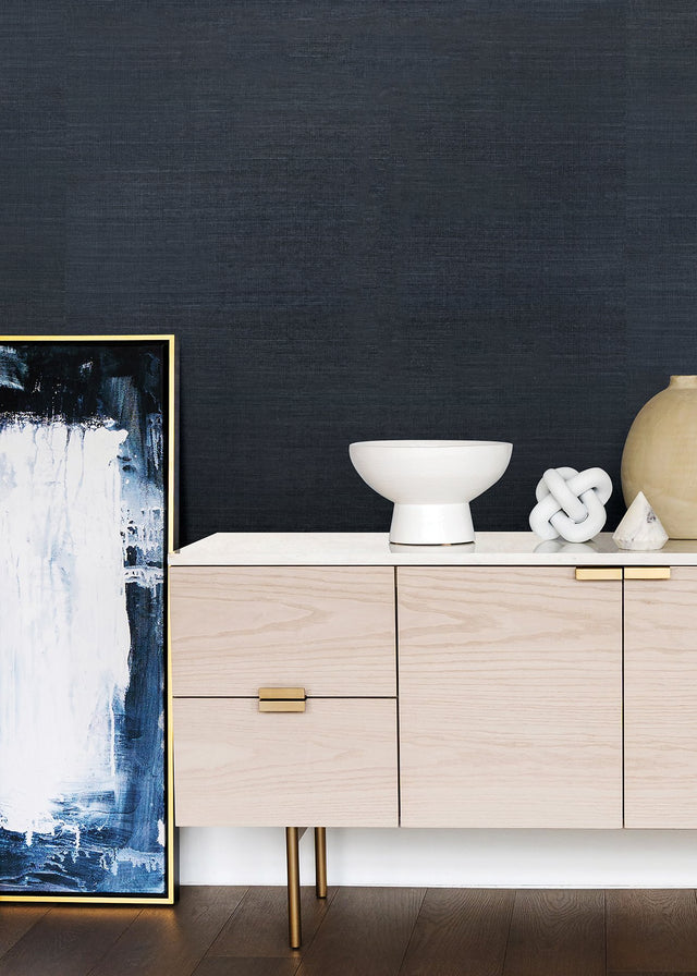 Victoria Indigo Sisal Grasscloth Wallpaper with Fabric & Woven Textures - Brewster 2923-80015