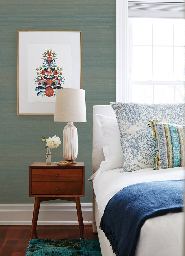 Mai Turquoise Grasscloth Wallpaper with Coastal Fabric & Woven Texture - A-Street Prints 2923-86101
