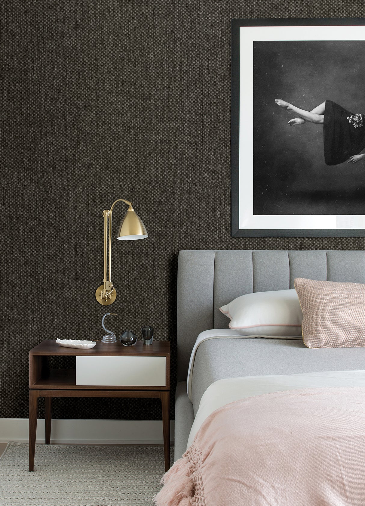 Jia Charcoal by A-Street Prints Modern Unpasted Textured Paper Weave Grasscloth Wallpaper Roll 36-in x 24-ft, Covers About 72 sq ft - GRL86141