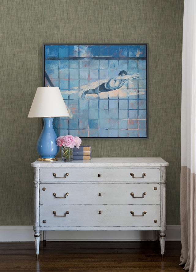 Genji Green Woven Wallpaper with Textured Fabric & Woven Look - A-Street Prints 2923-88024