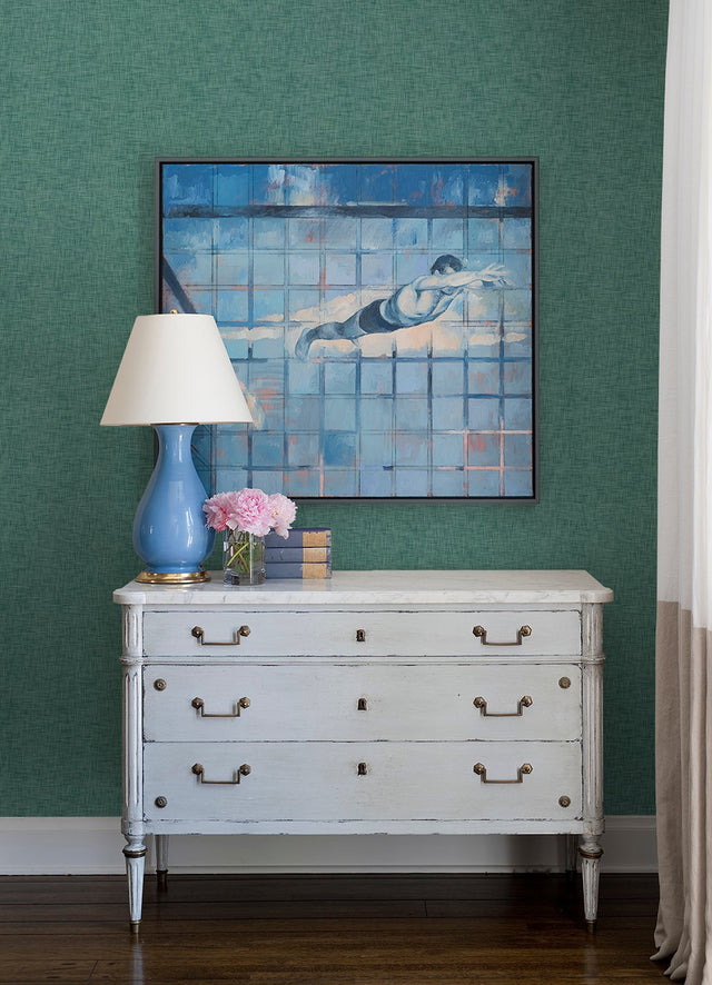 Genji Teal Woven Wallpaper with Fabric & Woven Textures in Farmhouse Style - A-Street Prints 2923-88026