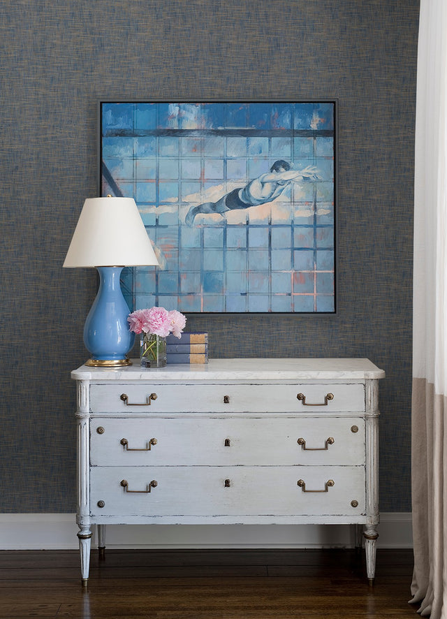 Genji Blue Woven Wallpaper with Fabric & Woven Texture - A-Street Prints 2923-88027