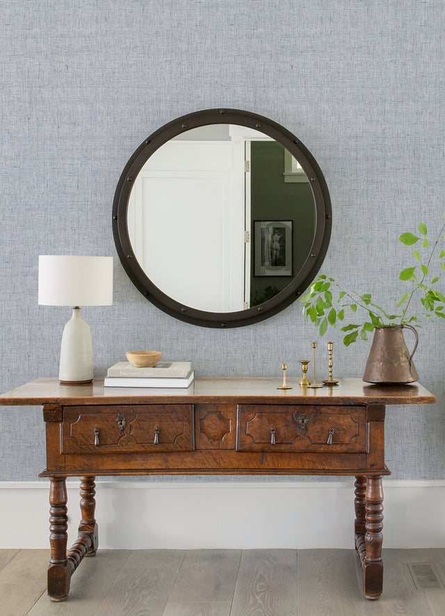 Lihua Blue String Linen Texture Wallpaper with Fabric & Woven Textures Pattern, Farmhouse Style - Brewster 2923-88040