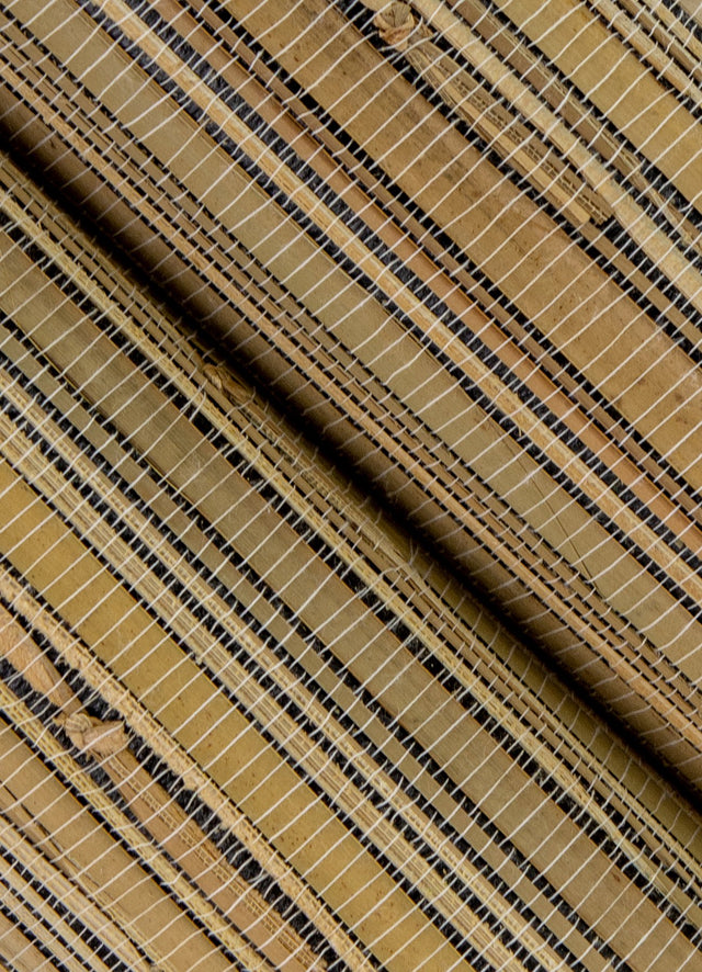 Ushi Black Grasscloth Wallpaper with Modern Striped Hand Weave Texture - Brewster 2923-88048