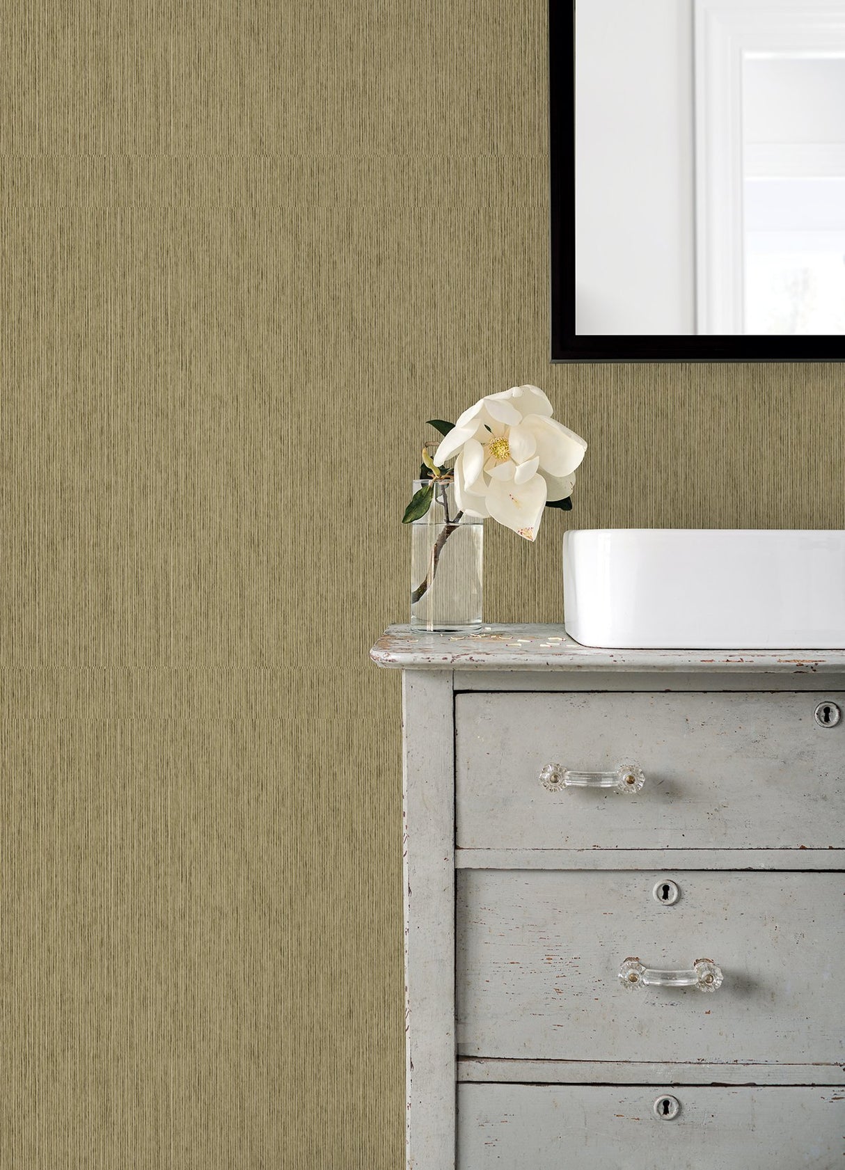 Meihui Sage Paper Weave Wallpaper with Farmhouse Striped Graphic Motif - A?Street Prints 2923-88063