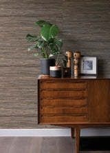 Anhui Black Grasscloth Wallpaper in Black with Fabric & Woven Texture, Modern Graphics - A-Street Prints 2923-89475