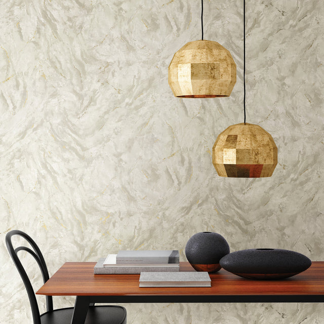 Titania Taupe Marble Texture Wallpaper with Metallic Stone Motif - Brewster 2927-00104