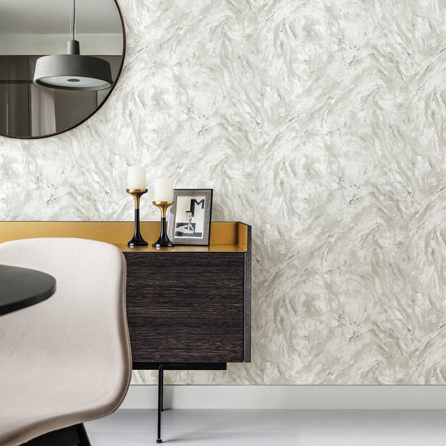 Titania Silver Marble Texture Wallpaper with Metallic Abstract Stone Motif - Brewster 2927-00106