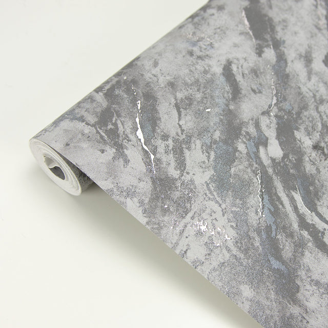Titania Pewter Marble Texture Wallpaper with Metallic Marble Motif - Brewster 2927-00107