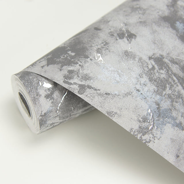 Titania Pewter Marble Texture Wallpaper with Metallic Marble Motif - Brewster 2927-00107