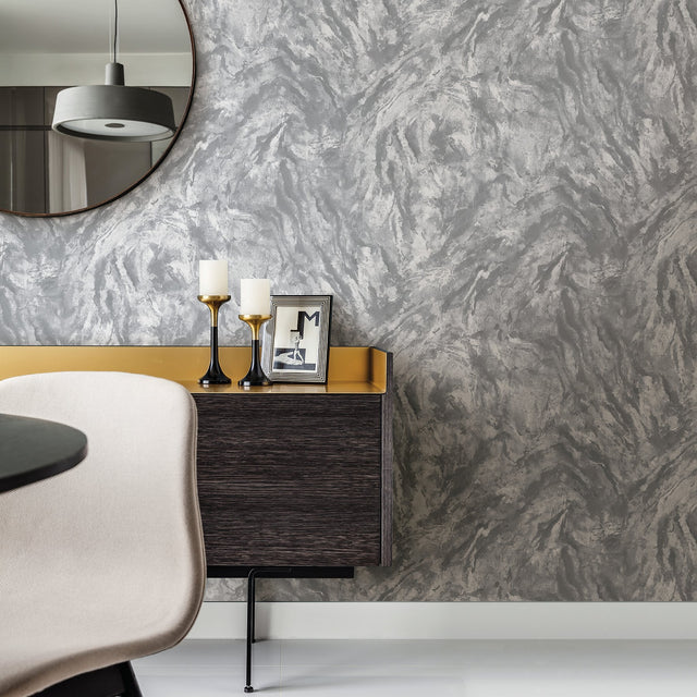 Titania Pewter Marble Texture Wallpaper with Metallic Marble Motif - Brewster 2927-00107