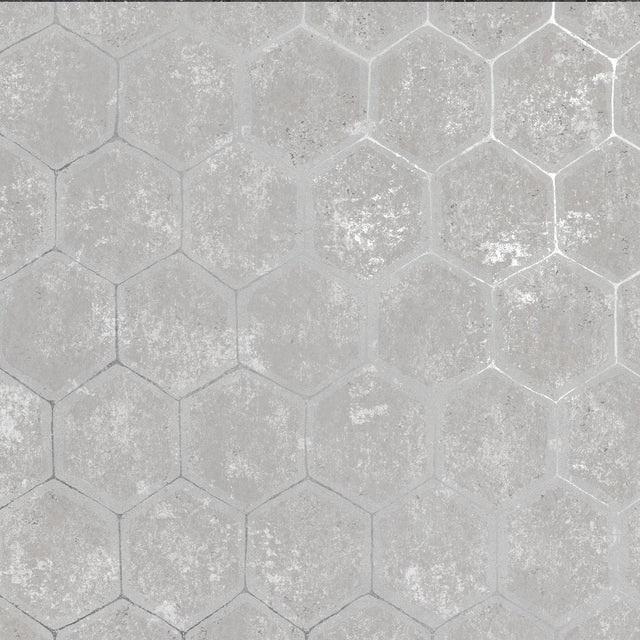 Starling Grey Honeycomb Wallpaper with Metallic Geometric Pattern - Brewster 2927-00401