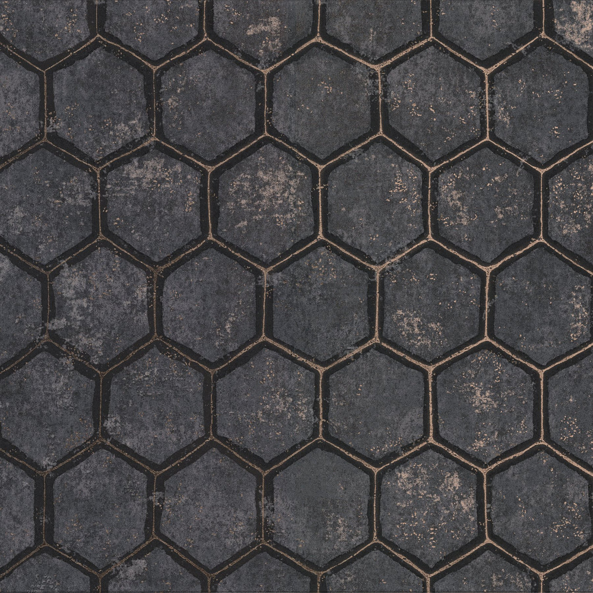 Starling Charcoal Honeycomb Wallpaper with Metallic Geometric Hexagon Pattern - Brewster 2927-00403