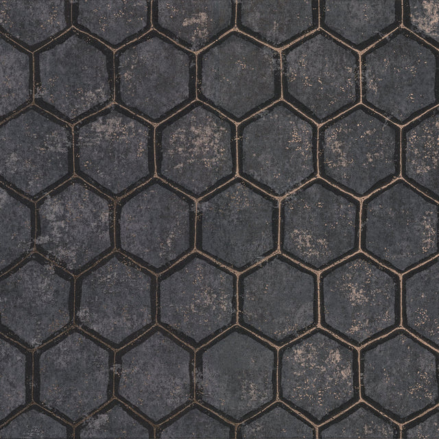 Starling Charcoal Honeycomb Wallpaper with Metallic Geometric Hexagon Pattern - Brewster 2927-00403