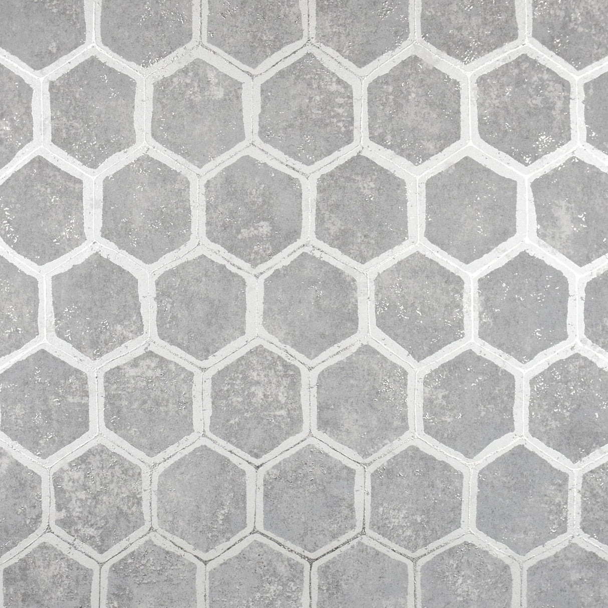 Starling Pewter Honeycomb Wallpaper with Metallic Geometric Pattern - Brewster 2927-00404