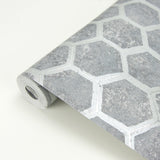 Starling Pewter Honeycomb Wallpaper with Metallic Geometric Pattern - Brewster 2927-00404