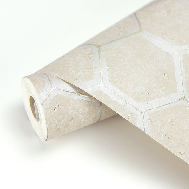 Starling Copper Honeycomb Wallpaper with Metallic Geometric Pattern - Brewster 2927-00405