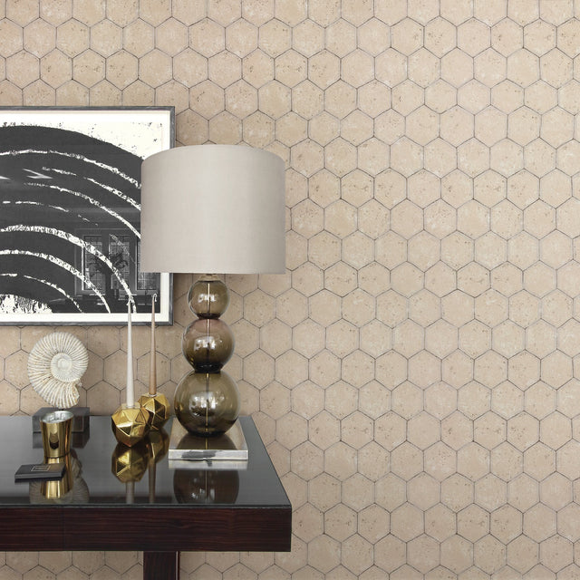 Starling Copper Honeycomb Wallpaper with Metallic Geometric Pattern - Brewster 2927-00405