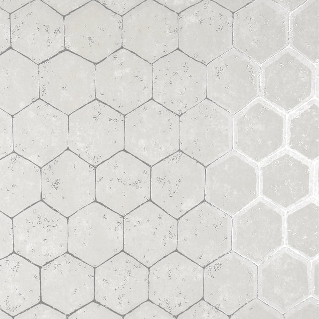 Starling Silver Honeycomb Wallpaper with Metallic Geometric Motif - Brewster 2927-00406