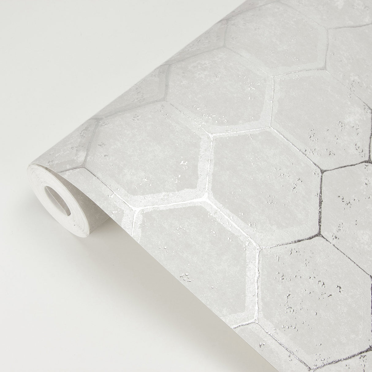 Starling Silver Honeycomb Wallpaper with Metallic Geometric Motif - Brewster 2927-00406