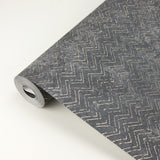 Luna Charcoal Distressed Chevron Wallpaper with Metallic Rose Gold Accents - Brewster 2927-00601