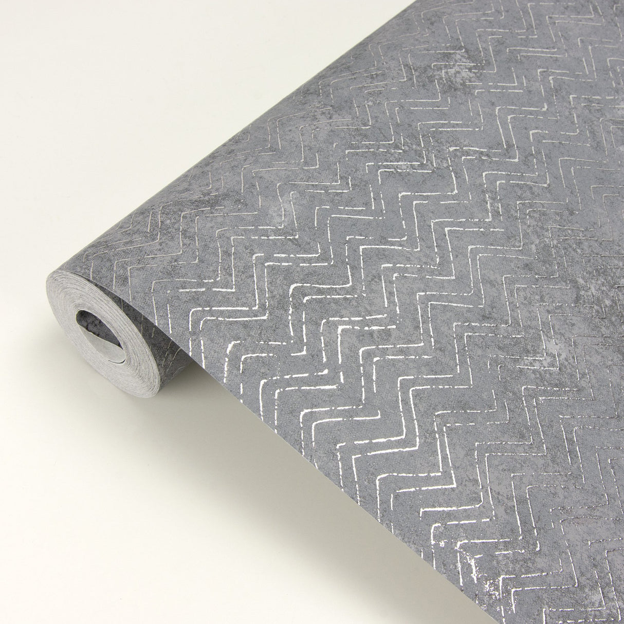 Luna Pewter Distressed Chevron Wallpaper with Metallic Abstract Chevron Motif - Brewster 2927-00602