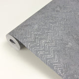 Luna Pewter Distressed Chevron Wallpaper with Metallic Abstract Chevron Motif - Brewster 2927-00602