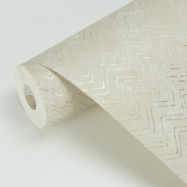 Luna Copper Distressed Chevron Wallpaper with Metallic Abstract Chevron Pattern - Brewster 2927-00603
